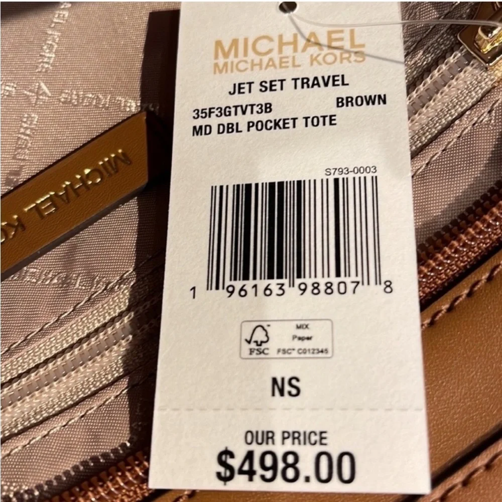 Michael Kors Signature Double Pocket Tote Shoulder Bag Brown